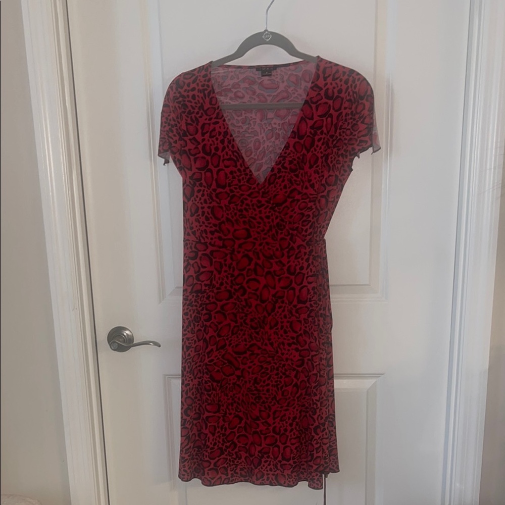 Red Leopard Print V-Neck Dress